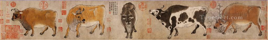 Hanhuang cinco ganado chino antiguo Pintura al óleo
